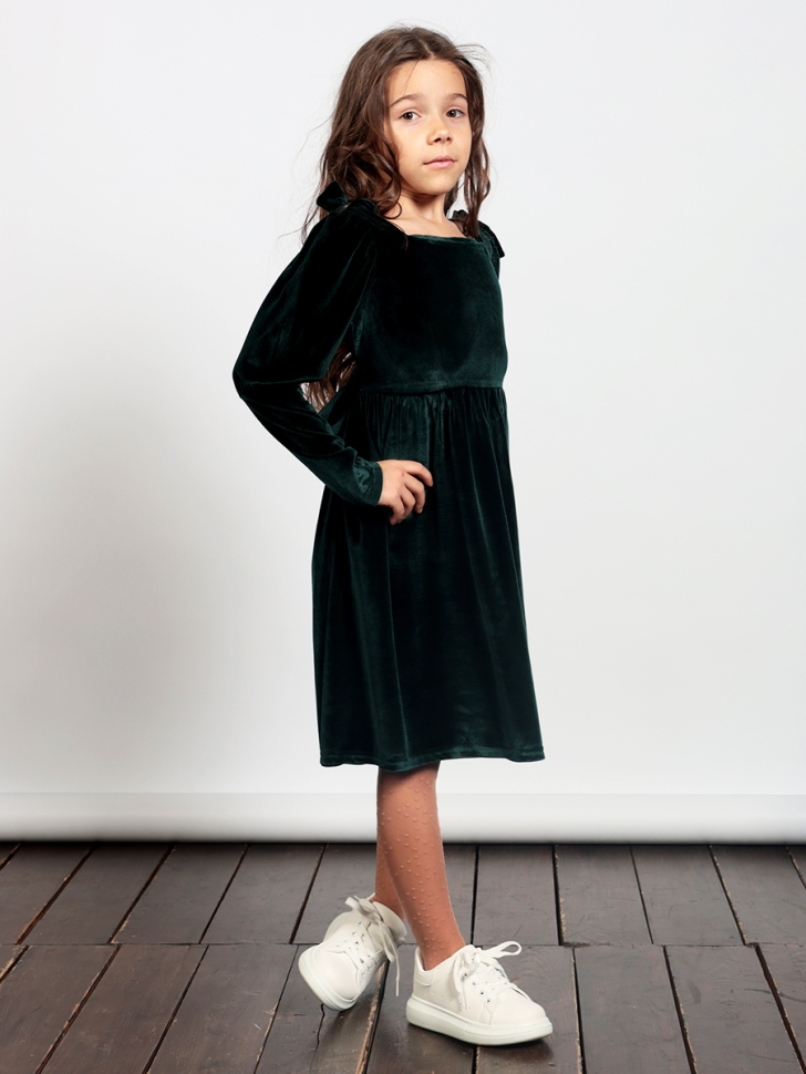 Платье велюровое нарядное БУШОН ST633, цвет темно-зеленый