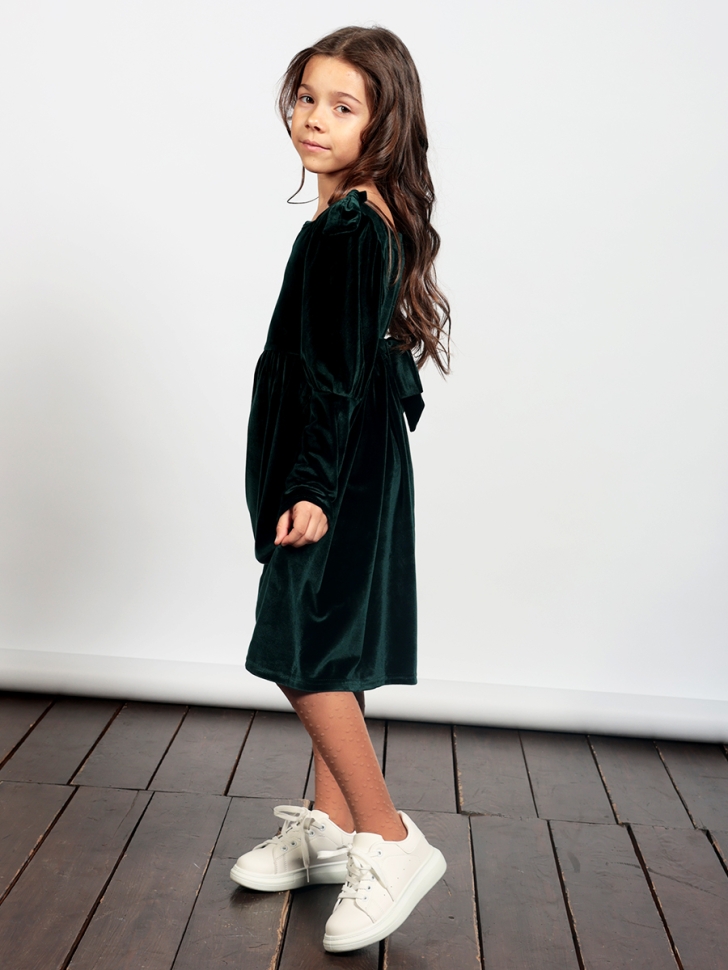 Платье велюровое нарядное БУШОН ST633, цвет темно-зеленый