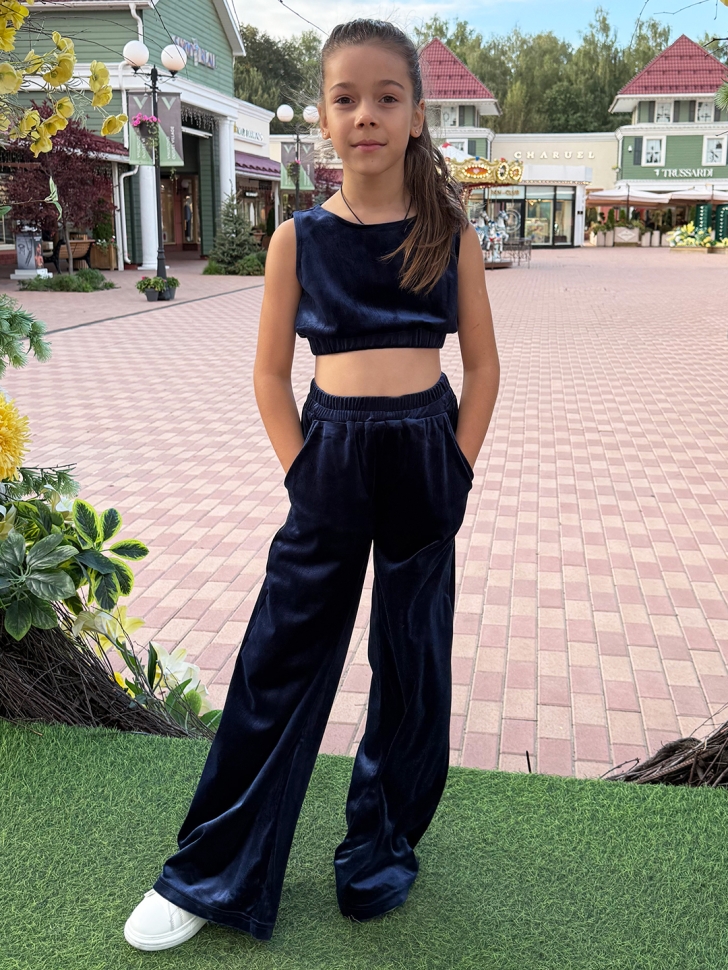 Костюм для девочки из велюра БУШОН SP223, цвет темно-синий