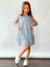 Платье для девочки нарядное БУШОН ST53, цвет серо-голубой/блестки 