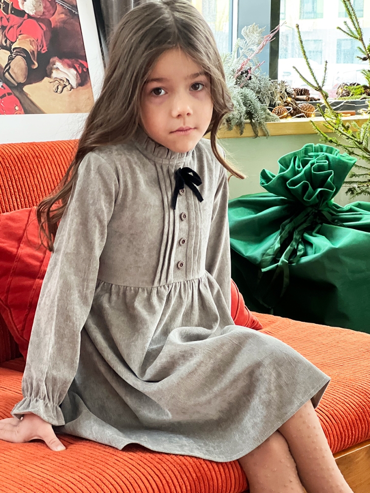 Платье для девочки нарядное БУШОН ST75, цвет серый-шелк