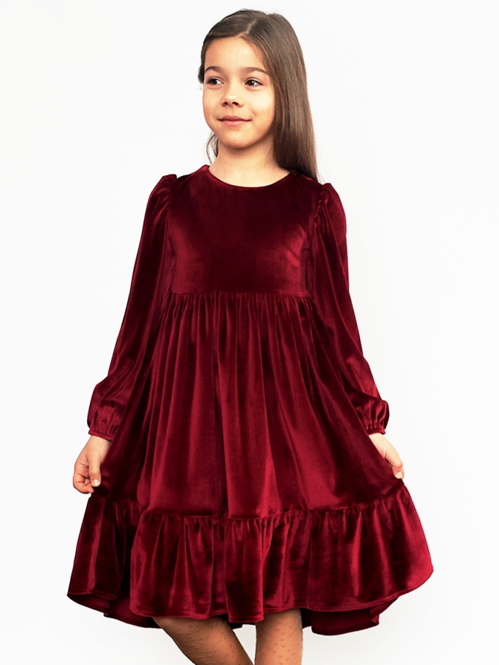 Платье велюровое нарядное БУШОН ST63, цвет бордовый