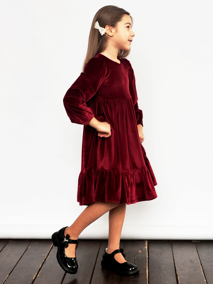 Платье велюровое нарядное БУШОН ST63, цвет бордовый