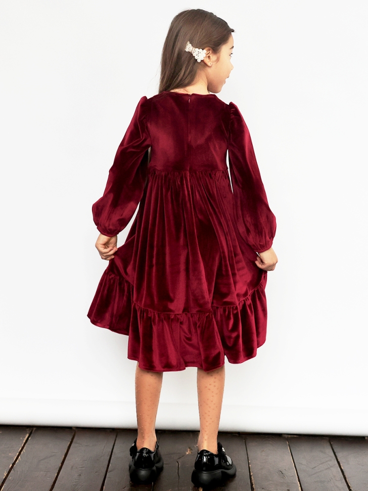 Платье велюровое нарядное БУШОН ST63, цвет бордовый