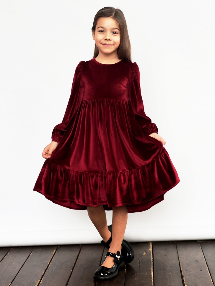 Платье велюровое нарядное БУШОН ST63, цвет бордовый