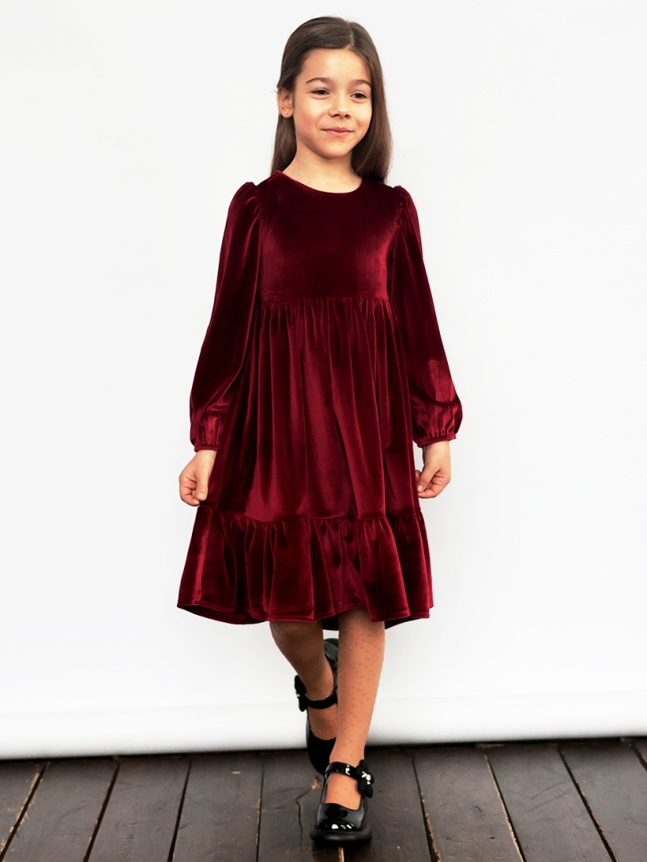 Платье велюровое нарядное БУШОН ST63, цвет бордовый