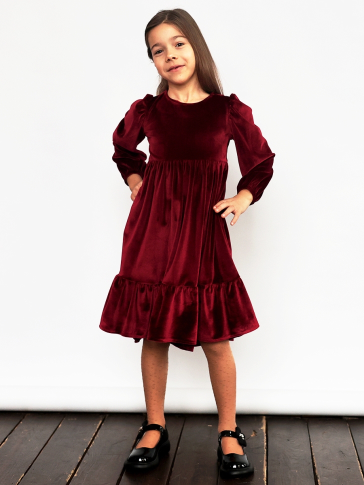 Платье велюровое нарядное БУШОН ST63, цвет бордовый