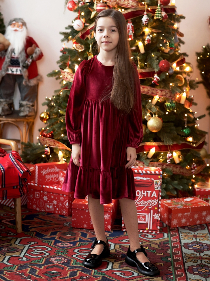 Платье велюровое нарядное БУШОН ST63, цвет бордовый