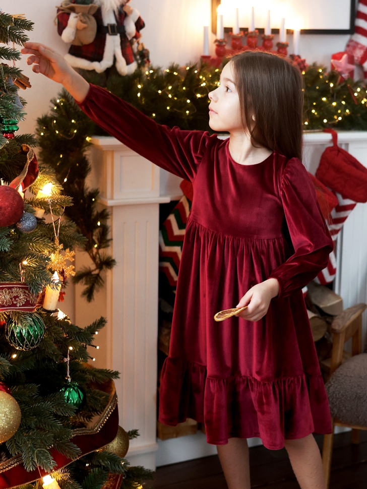 Платье велюровое нарядное БУШОН ST63, цвет бордовый