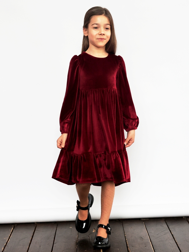 Платье велюровое нарядное БУШОН ST63, цвет бордовый