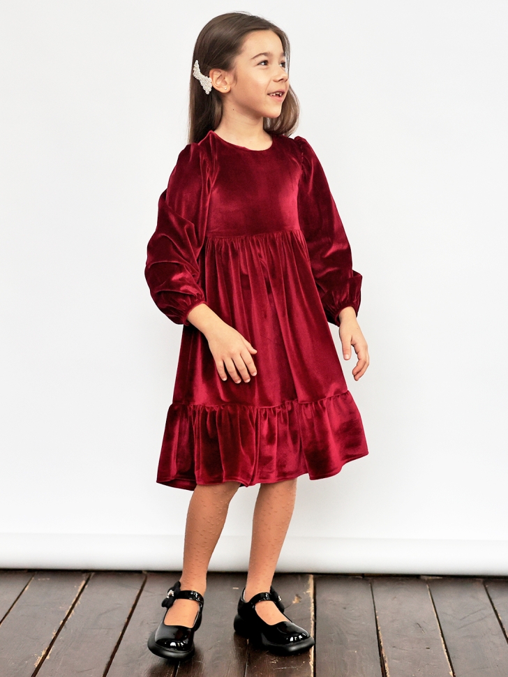 Платье велюровое нарядное БУШОН ST63, цвет бордовый