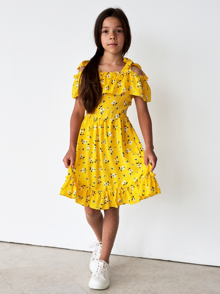 Платье для девочки БУШОН ST65 лето, цвет желтый/цветы 