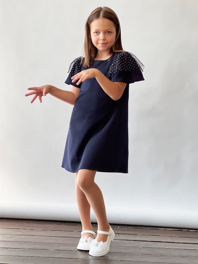 Платье для девочки нарядное БУШОН ST5410, цвет темно-синий