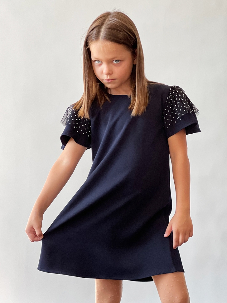 Платье для девочки нарядное БУШОН ST5410, цвет темно-синий 