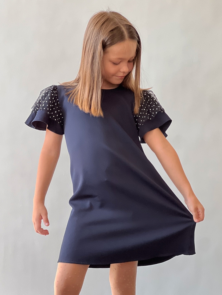 Платье для девочки нарядное БУШОН ST5410, цвет темно-синий 