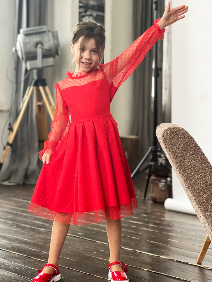 Платье для девочки нарядное БУШОН ST77, цвет красный