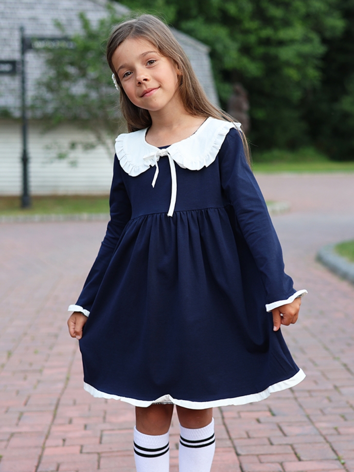 Платье для девочки школьное БУШОН SK34, цвет темно-синий