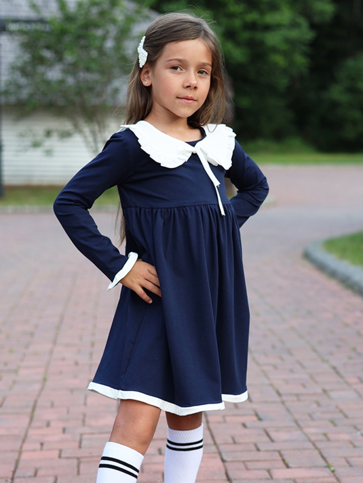 Платье для девочки школьное БУШОН SK34, цвет темно-синий