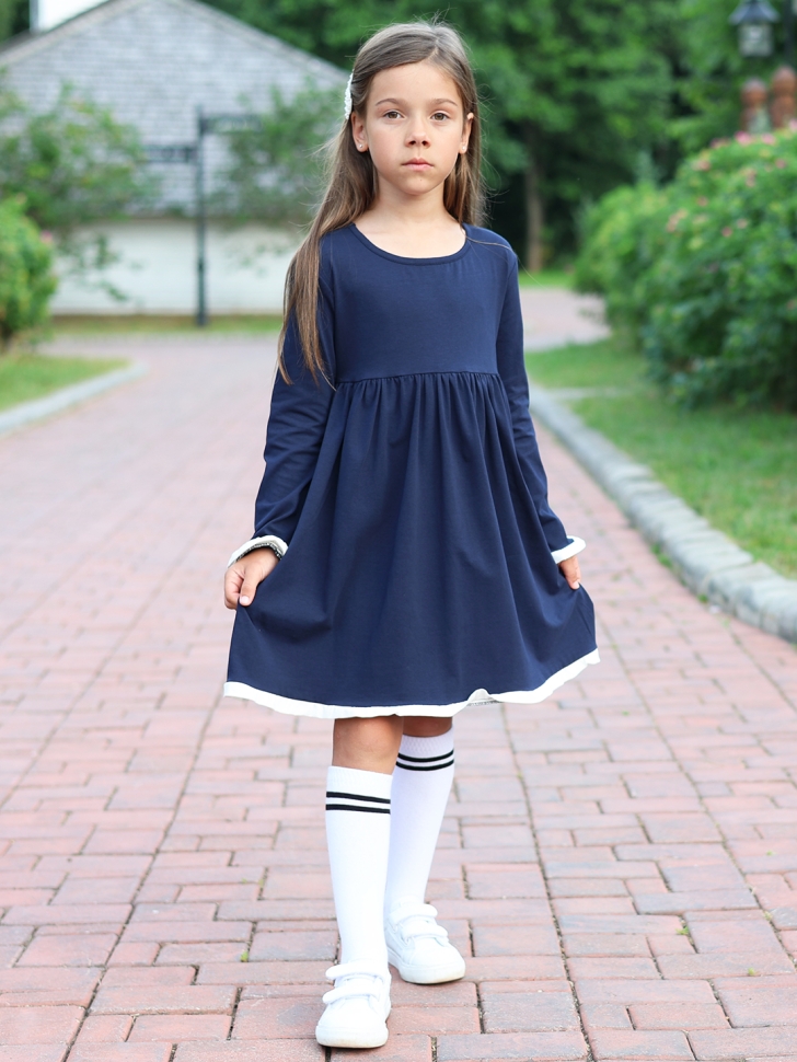 Платье для девочки школьное БУШОН SK34, цвет темно-синий