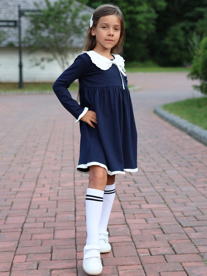 Платье для девочки школьное БУШОН SK34, цвет темно-синий