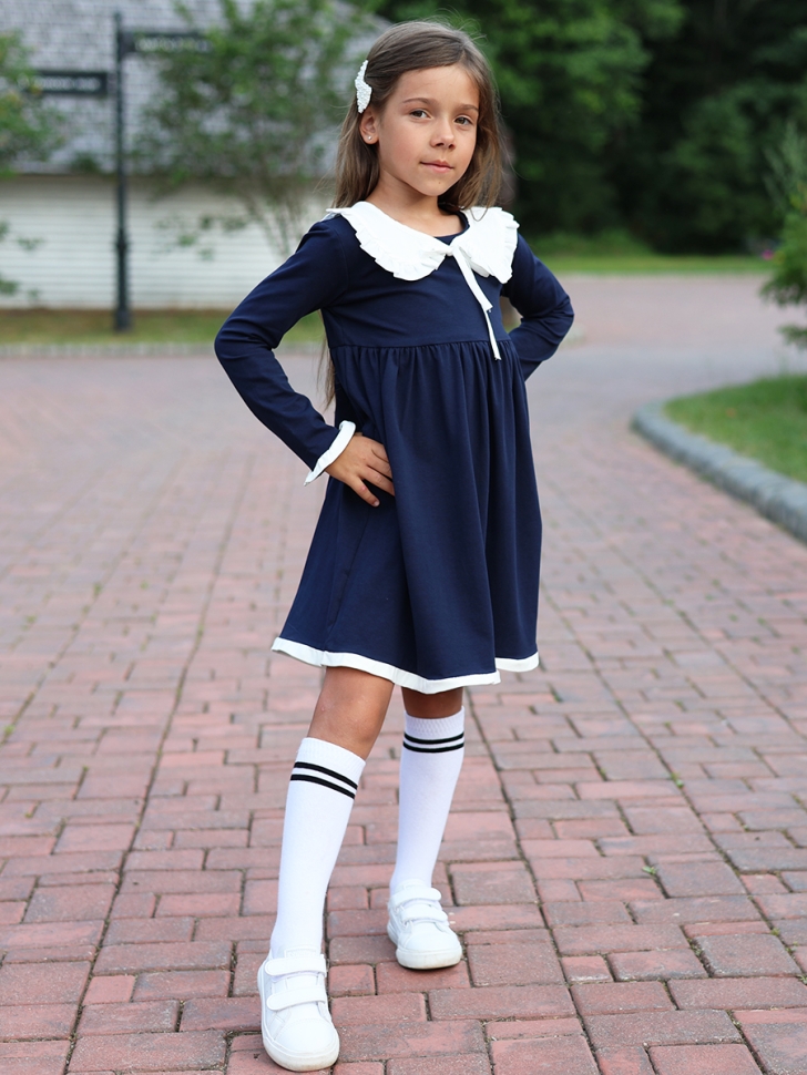 Платье для девочки школьное БУШОН SK34, цвет темно-синий