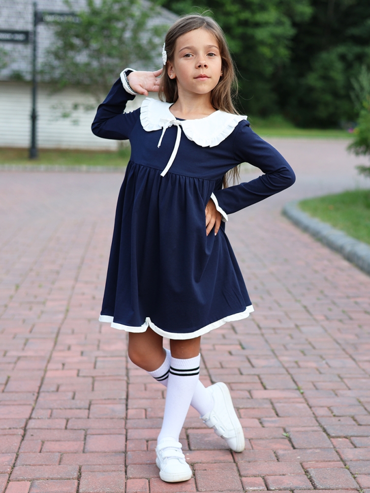 Платье для девочки школьное БУШОН SK34, цвет темно-синий