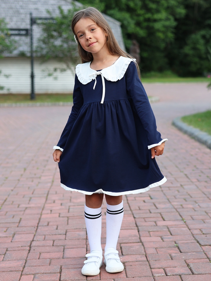Платье для девочки школьное БУШОН SK34, цвет темно-синий