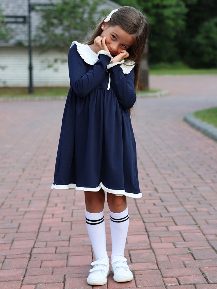 Платье для девочки школьное БУШОН SK34, цвет темно-синий
