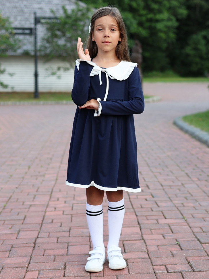 Платье для девочки школьное БУШОН SK34, цвет темно-синий