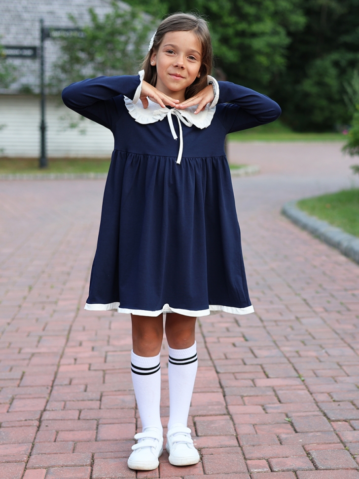 Платье для девочки школьное БУШОН SK34, цвет темно-синий