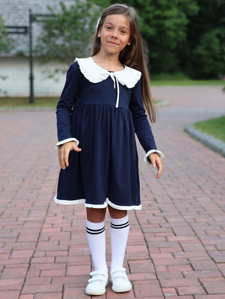 Платье для девочки школьное БУШОН SK34, цвет темно-синий