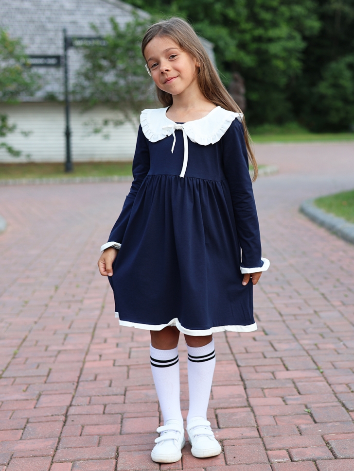Платье для девочки школьное БУШОН SK34, цвет темно-синий