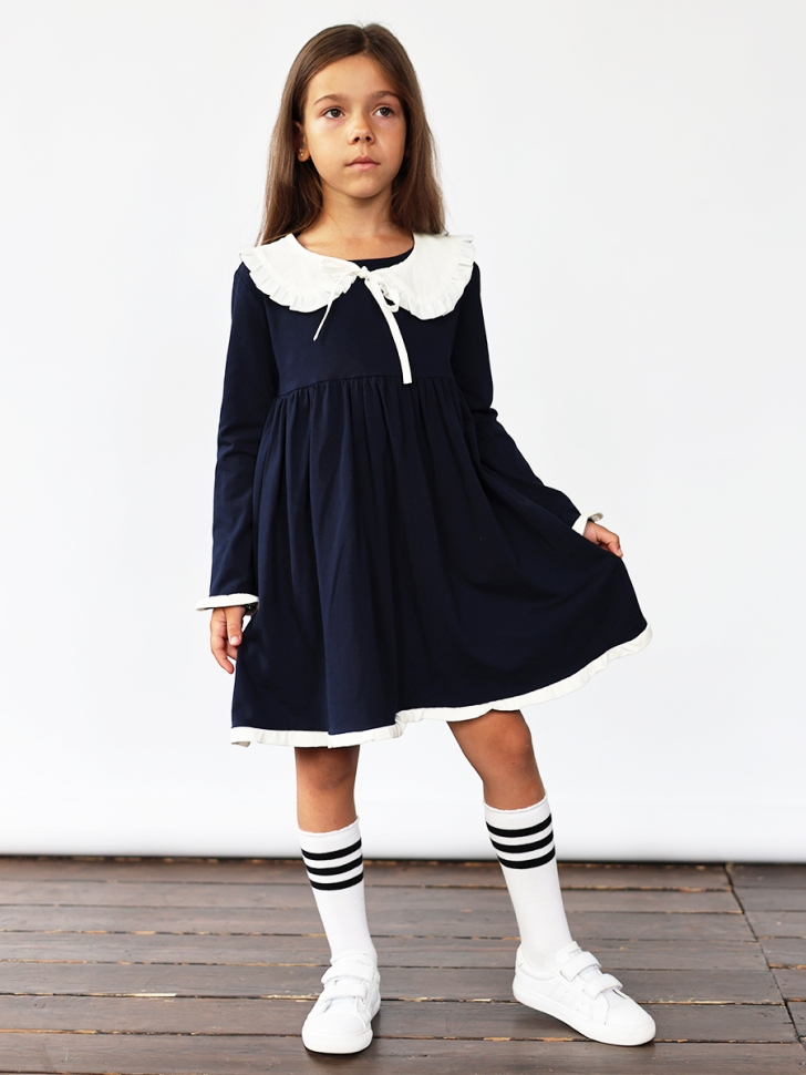 Платье для девочки школьное БУШОН SK34, цвет темно-синий