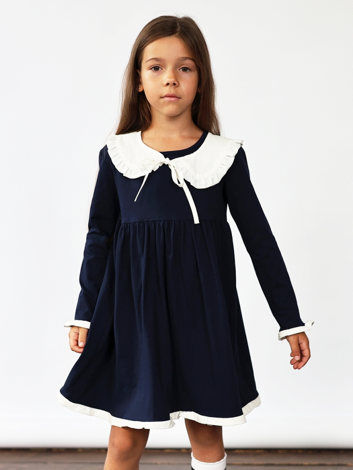 Платье для девочки школьное БУШОН SK34, цвет темно-синий