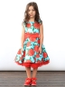 Платье для девочки нарядное БУШОН ST30, стиляги цвет бирюзовый/красный, принт цветы