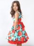 Платье для девочки нарядное БУШОН ST30, стиляги цвет бирюзовый/красный, принт цветы