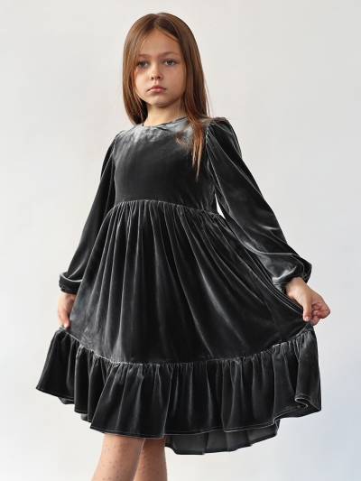 Платье велюровое нарядное БУШОН ST63, цвет графит