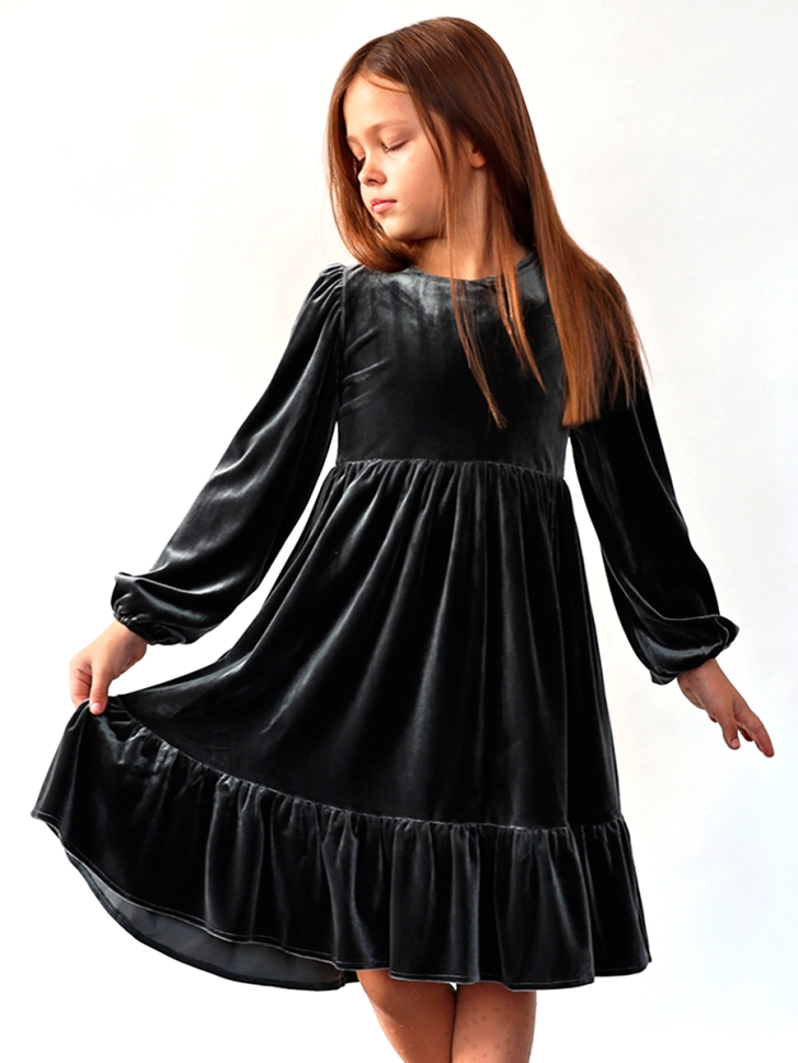 Платье велюровое нарядное БУШОН ST63, цвет графит 