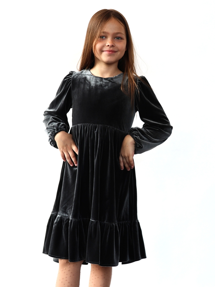 Платье велюровое нарядное БУШОН ST63, цвет графит 