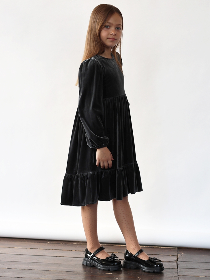 Платье велюровое нарядное БУШОН ST63, цвет графит 