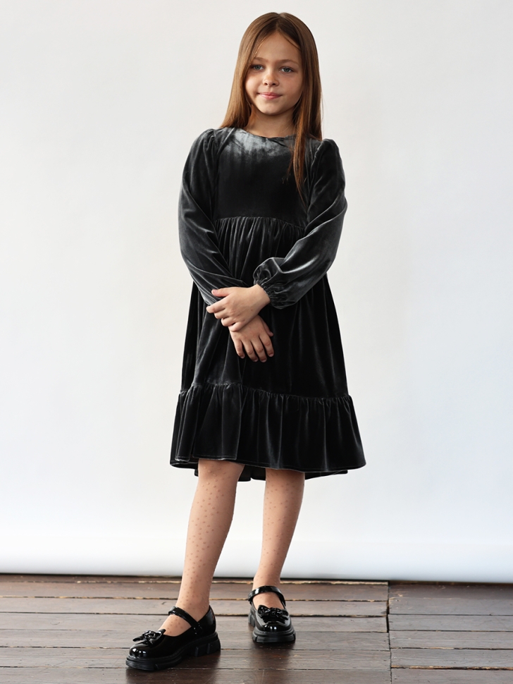 Платье велюровое нарядное БУШОН ST63, цвет графит 