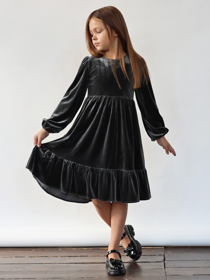 Платье велюровое нарядное БУШОН ST63, цвет графит 