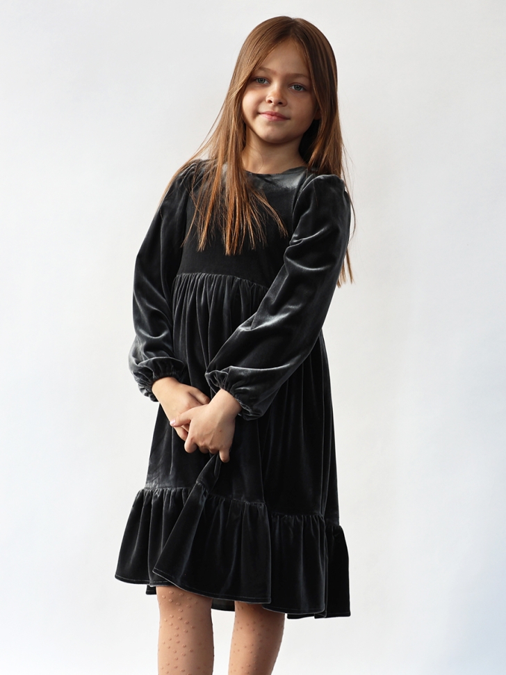 Платье велюровое нарядное БУШОН ST63, цвет графит 