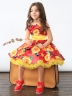 Платье для девочки нарядное БУШОН ST30, стиляги цвет красный/желтый пояс желтый, принт цветы 