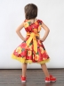 Платье для девочки нарядное БУШОН ST30, стиляги цвет красный/желтый пояс желтый, принт цветы 