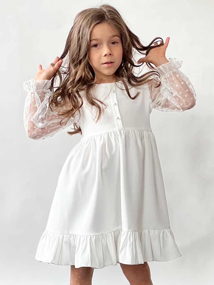 Платье для девочки нарядное БУШОН ST52, цвет белый