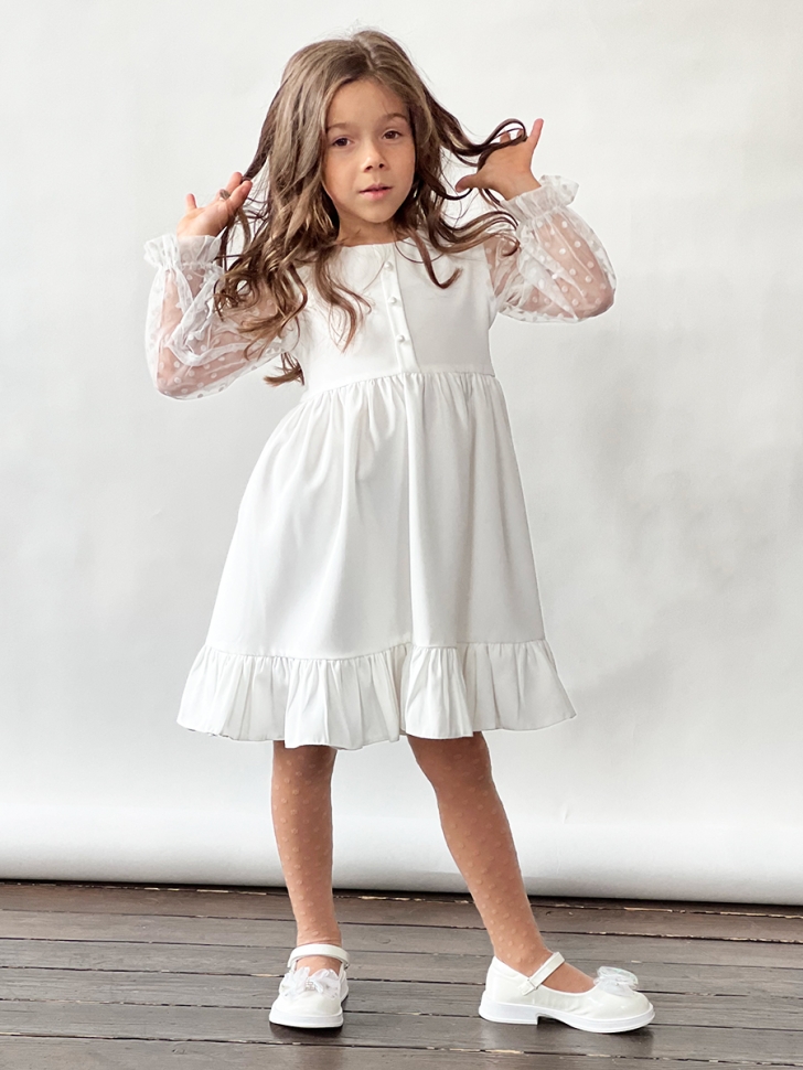 Платье для девочки нарядное БУШОН ST52, цвет белый