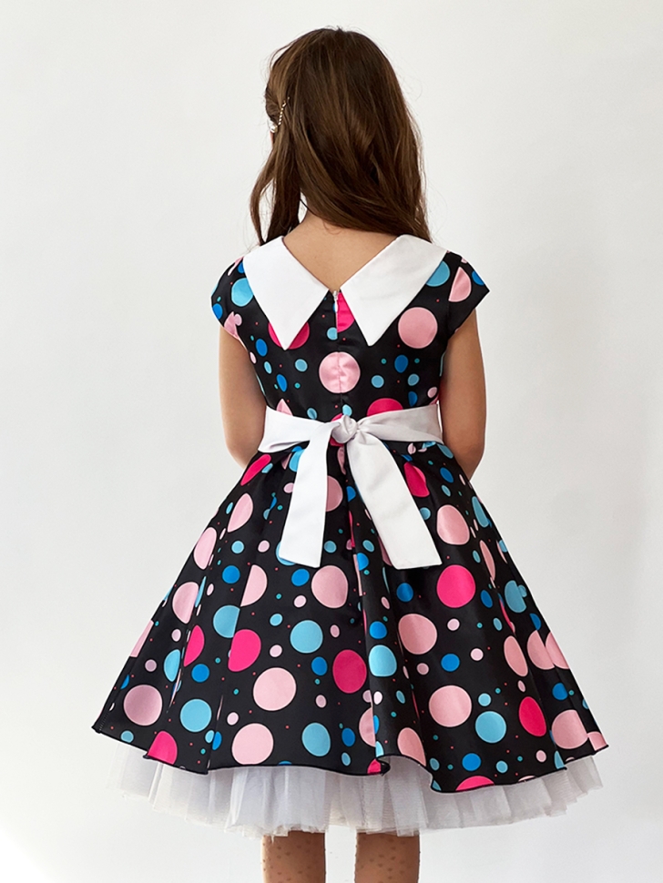 Платье для девочки нарядное БУШОН ST37, стиляги цвет черный/малиновый/желтый белый воротник 