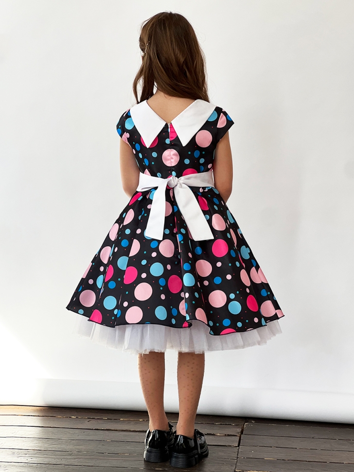 Платье для девочки нарядное БУШОН ST37, стиляги цвет черный/малиновый/желтый белый воротник 