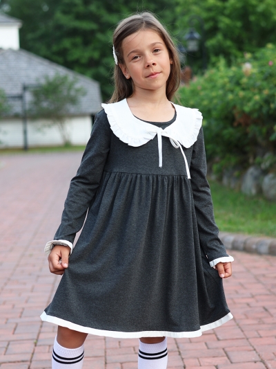 Платье для девочки школьное БУШОН SK34, цвет темно-серый